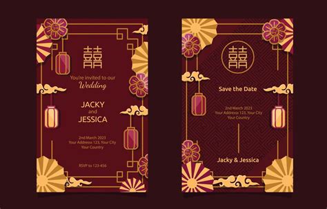 Chinese Wedding Invitation Cards Design Template 13970175 Vector Art at Vecteezy