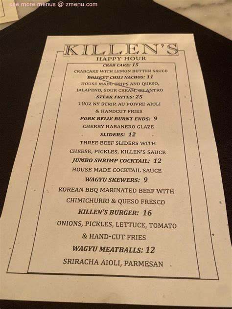 Menu at Killen's Steakhouse, Pearland, Broadway St