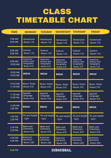 Timetable chart for classroom - marineret