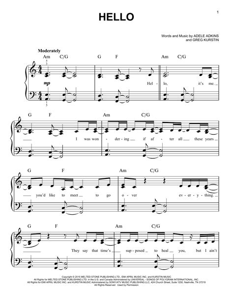 Hello sheet music by Adele (Easy Piano – 162059)