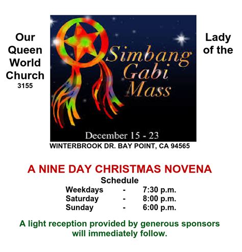 Simbang Gabi Filipino 9-Day Novena – Our Lady Queen of the World | Bay Point, CA