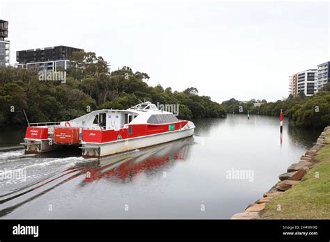 A rivercat ferry on the Parramatta River having just department ...