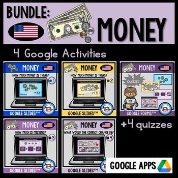 BUNDLE: Google Slides™ Money (US Currency) + 4 Quizzes by GroovyGarden