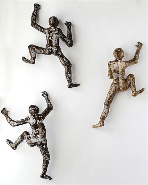 Climbing man sculpture, wire mesh, hanging man, metal sculpture, wire ...