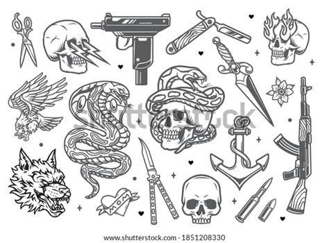 Vintage Tattoos Set Uzi Submachine Gun Stock Vector (Royalty Free) 1851208330 | Shutterstock