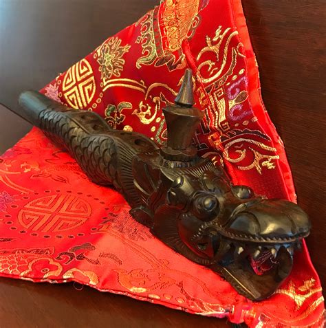 Vintage Carved Dragon Flute, handcarved wooden Flute, Asian Decorator ...