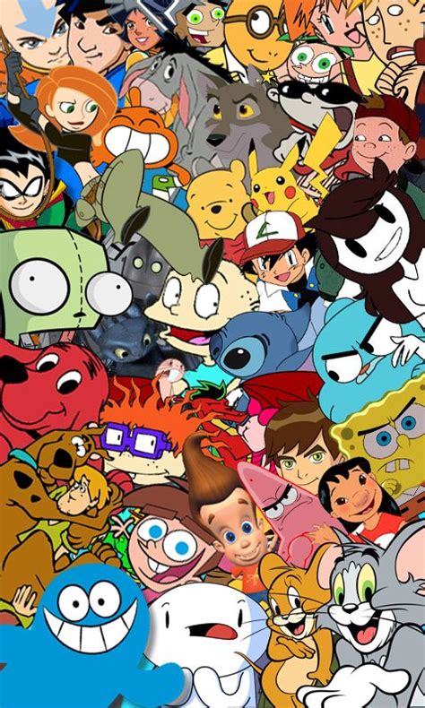 many different cartoon characters are grouped together