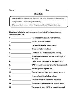 Hyperbole Worksheets by Learning is Lots of Fun | TpT