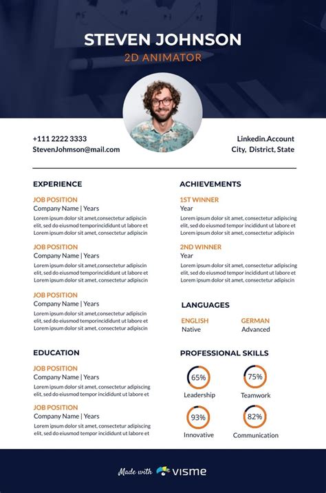 2d Animator Resume Template Visme - Riset