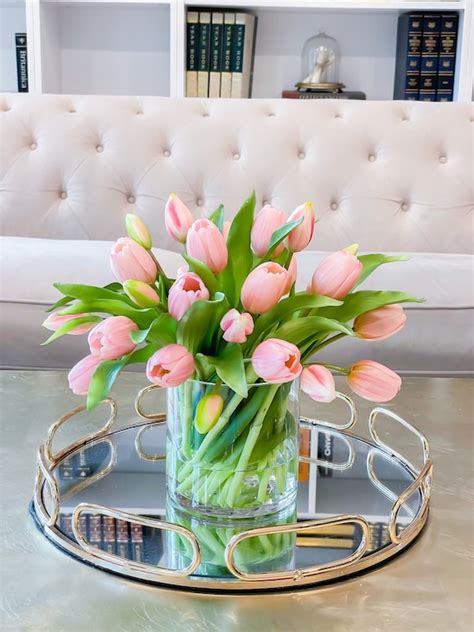 Pink Tulip Arrangement Real Touch Tulip Centerpiece Faux - Etsy