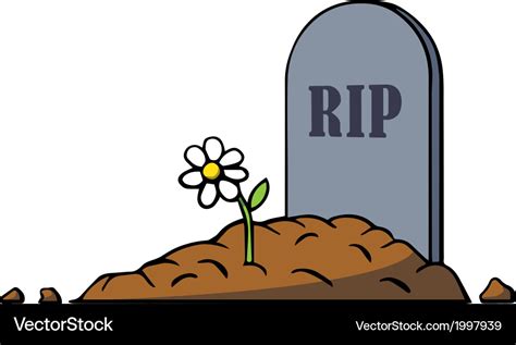 Cartoon grave with tombstone and flower Royalty Free Vector