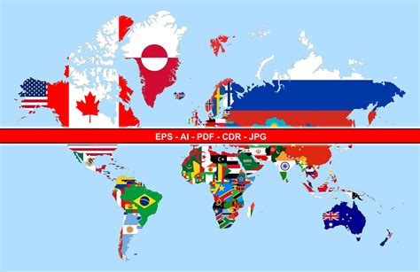 All Countries Vector World Map Detailed World Map Drawing. Flags Within ...