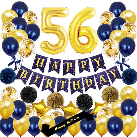 yujiaonly 56TH Birthday Party Decorations-Happy Birthday Banner Gold ...