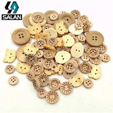 Mixed wood buttons DIY baby children cartoon cute decoration wooden wood buttons clothing ...