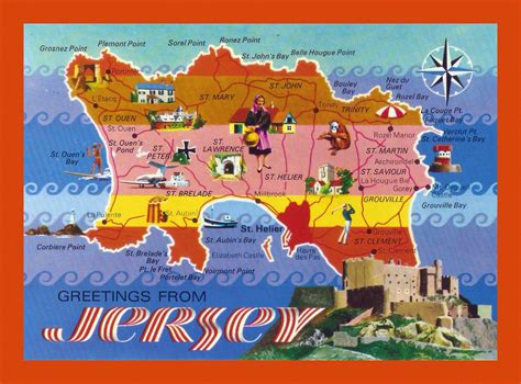 Tourist illustrated map of Jersey island | Maps of Jersey | Maps of ...