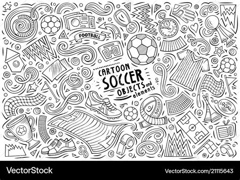 Doodle cartoon set of soccer objects Royalty Free Vector