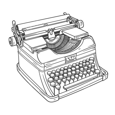 Black And White Drawing Of Vintage Typewriter Outline Sketch Vector ...