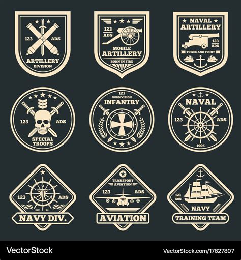 Vintage military and army emblems badges Vector Image