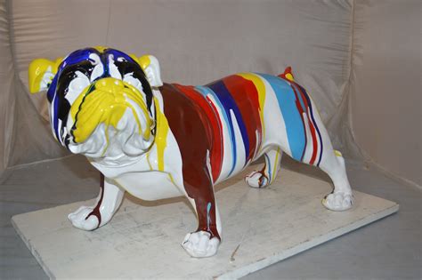 Modern art resin multicolored Bulldog statue - Size: 28"L x 12"W x 16"H. - NiFAO