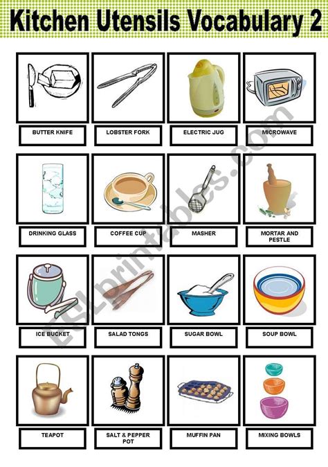 Kitchen Utensils - Vocabulary - 2º and last part - Pictionary - ESL ...