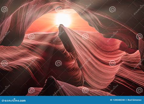 Sunset with Sun Rays on the Antelope Canyon in Page Arizona Stock Photo ...