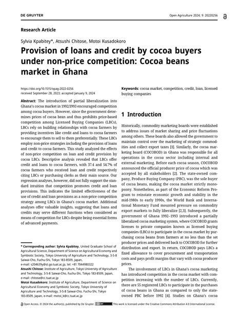 (PDF) Provision of loans and credit by cocoa buyers under non-price ...