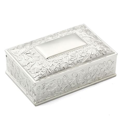 Personalized Silver Deluxe Jewelry Box Engraved Modern Jewelry Box Floral Sunflower Rectangular ...