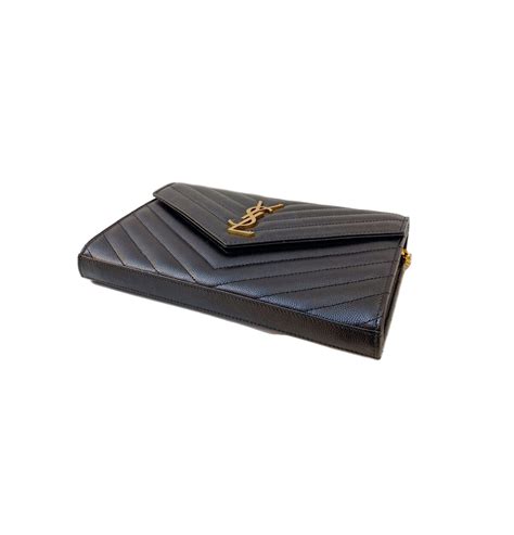 BLACK MATELASSE LEATHER MONOGRAM ENVELOPE WALLET ON CHAIN - styleforless