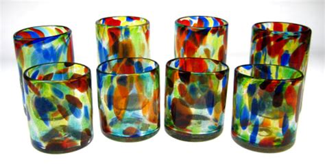 Mexican confetti swirl Drinking Glasses & Matching Pitcher, hand blown glass made in Mexico with ...