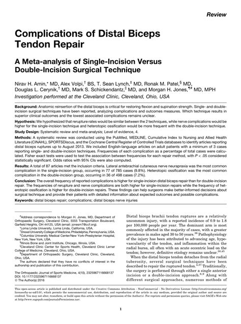 (PDF) Complications of Distal Biceps Tendon Repair