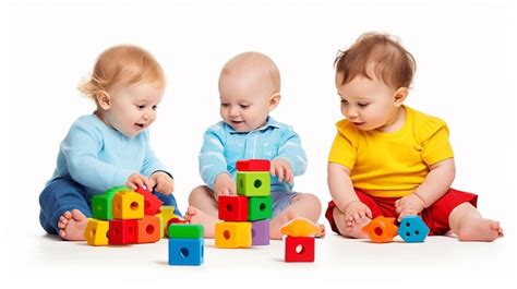 Premium AI Image | Photo of happy kids playing with blocks and toys