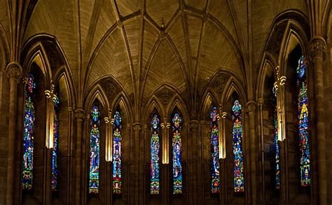 Royalty-Free photo: Cathedral interior with blue and purple ceiling ...