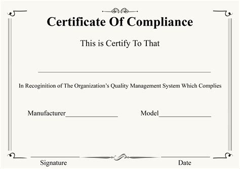 Certificate Of Compliance Template