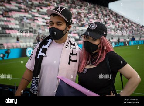 Fort Lauderdale, Florida, USA - April 18, 2021: Inter Miami CF fans cheering on their team ...