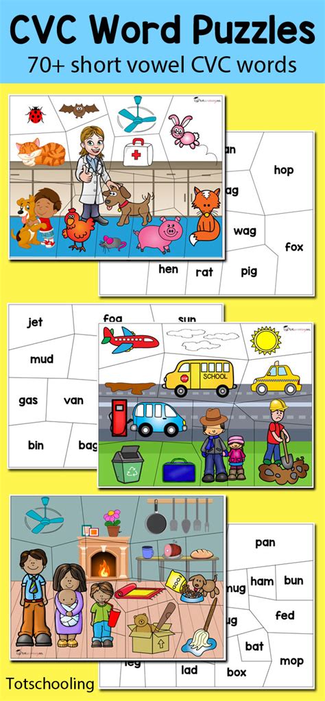 CVC Word Puzzle | Totschooling - Toddler, Preschool, Kindergarten ...