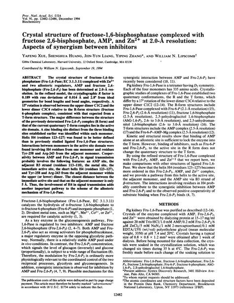 (PDF) Crystal Structure of Fructose-1,6-Bisphosphatase Complexed with ...