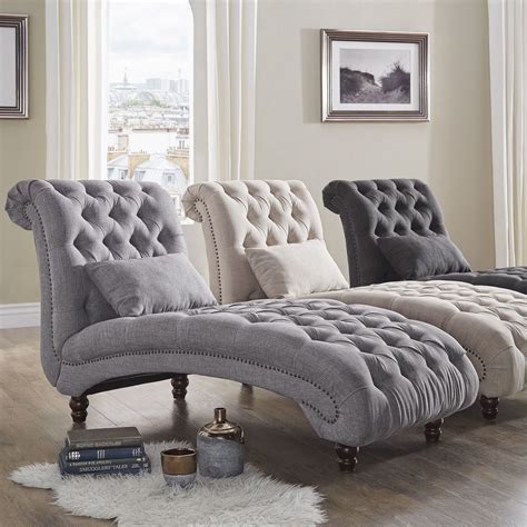 Tufted Oversized Chaise Lounge Grey Linen By INSPIRE Q Artisan ...