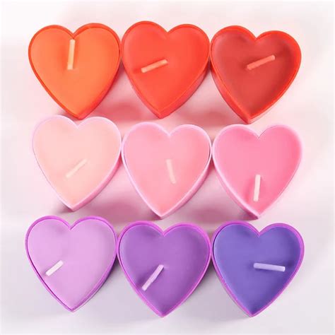 9 PCS romantic heart shaped smoke free aromatherapy Love shape candles for DIY Valentine's Day ...