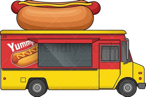 Hot Dog Food Truck Side View Cartoon Vector Clipart - FriendlyStock