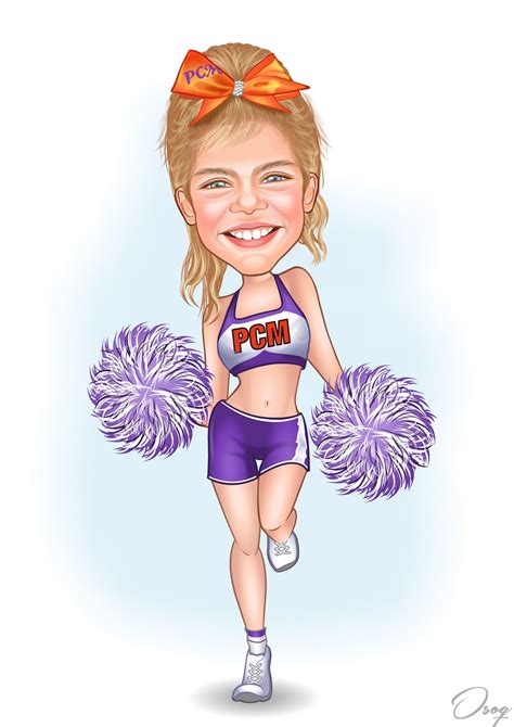 a caricature of a cheerleader with pom poms