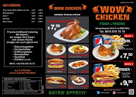 Menu at WoW Chicken restaurant, Mils