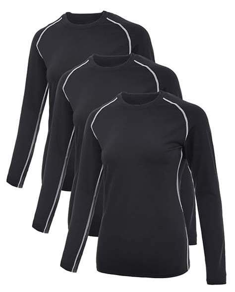 SILKWORLD Womens 3 Pack Compression Shirts Dry Fit Long Sleeve Workout ...