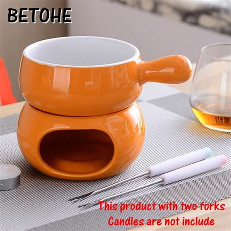 BETOHE colorful Ceramic fondue set cheese warmer chocolate pot square ...