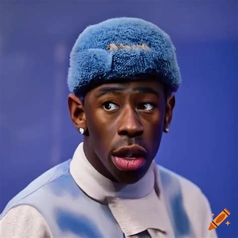 Tyler, the creator wearing a blue ushanka hat on Craiyon