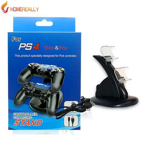 HOMEREALLY Black USB Dual PS4 Charge Dock Stand Support Holder Charging For Sony Playstation 4 ...