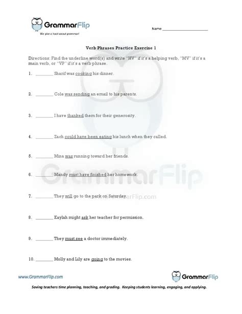 Verb Phrases - Free Worksheet