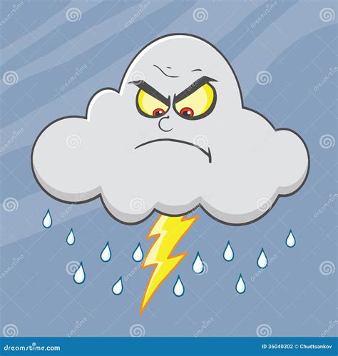 Angry Cloud With Lightning And Rain Cartoon Character Stock Photography ...