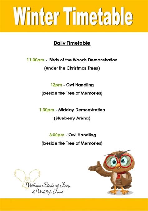 Winter Timetable | Willows Bird of Prey Centre