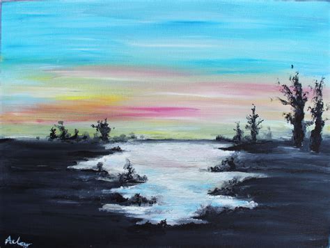 'Lake at Dawn'. Acrylic on canvas. 2012. By Alexandria Clow.