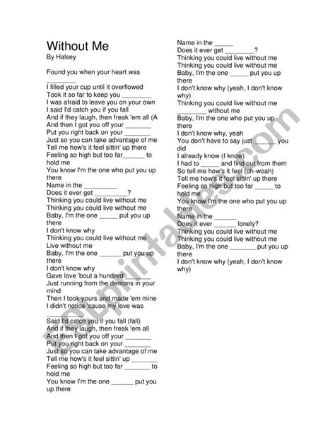 Without me by Halsey - ESL worksheet by katediazdealda